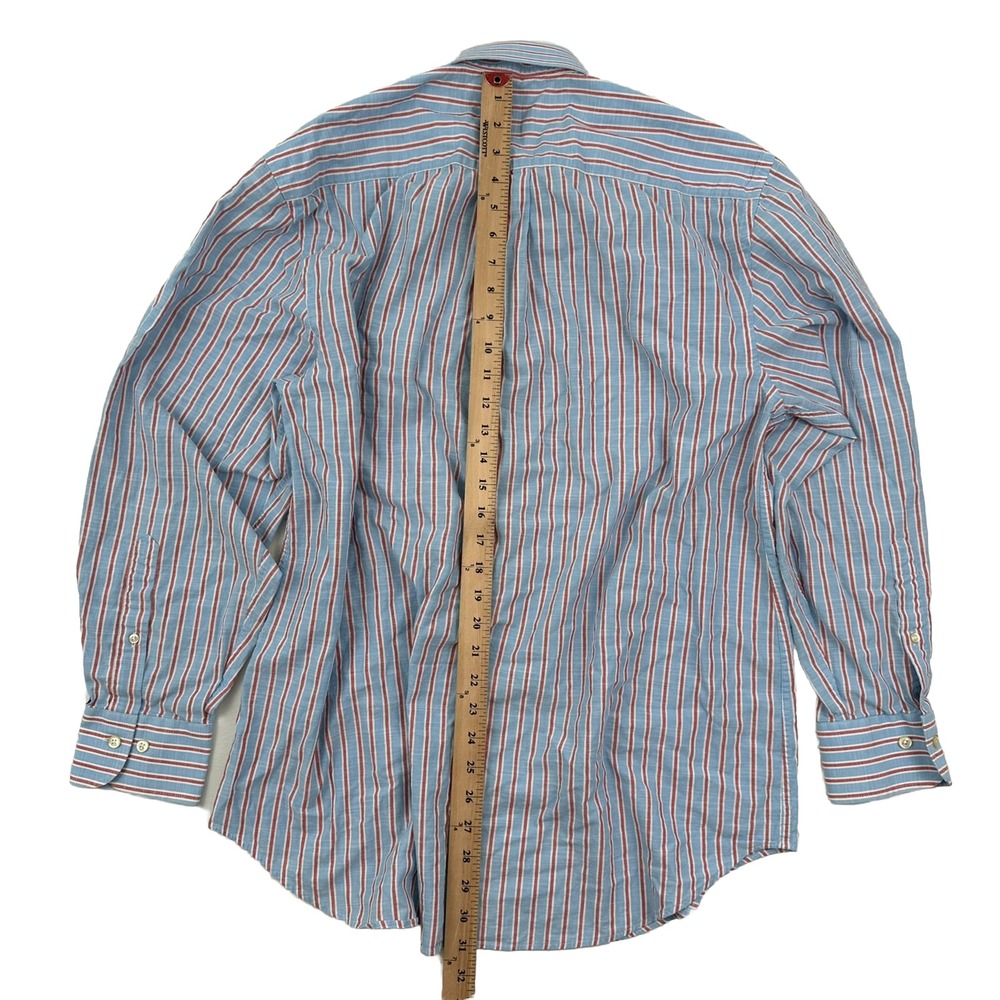 Peter Millar Striped Shirt Large Men Spread Collar Red Blue Turkey Cotton - Picture 4 of 8